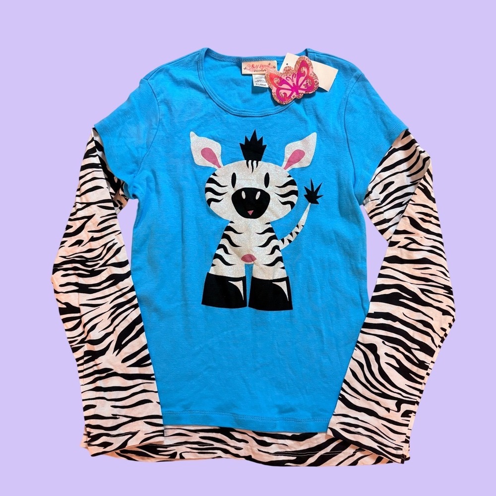 Y2K Self Esteem Zebra Print Layered Long Sleeve Scene Cute NWT #17